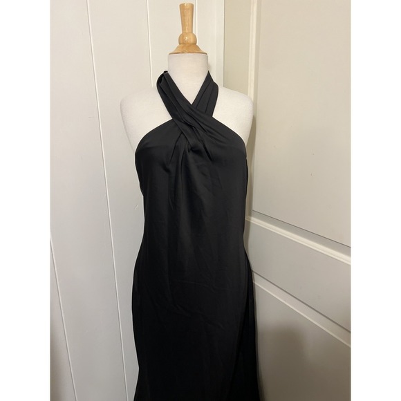 Anthropologie x BHLDN $220 Ruby Twist Halter Black Satin Gown Size 14 - Picture 4 of 7
